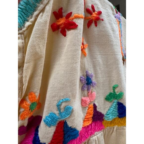 Vintage 1960's Bird Flower Hand Embroidered Top in Butter L - Picture 8 of 11